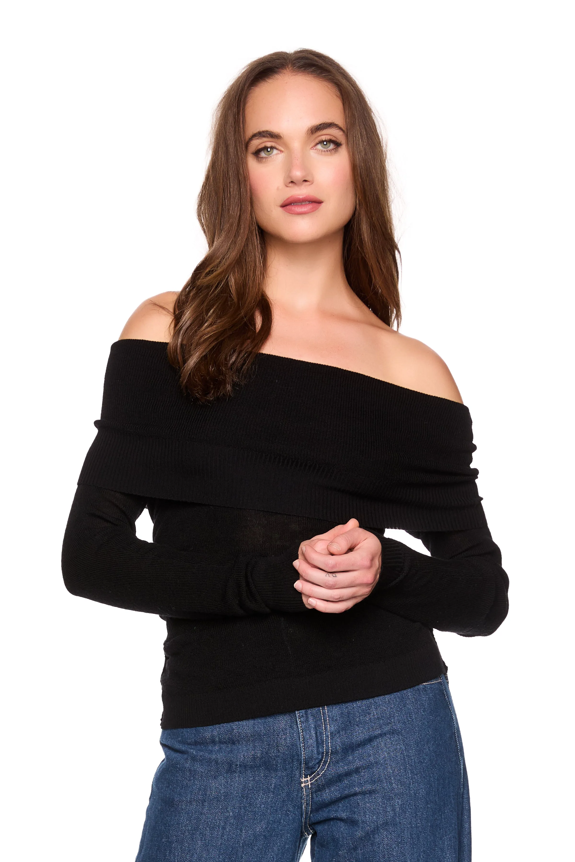 light merino off shoulder sweater sold by Susana Monaco product image thumbnail 5