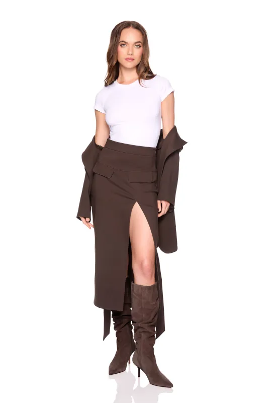 ponte slit pocket skirt sold by Susana Monaco
