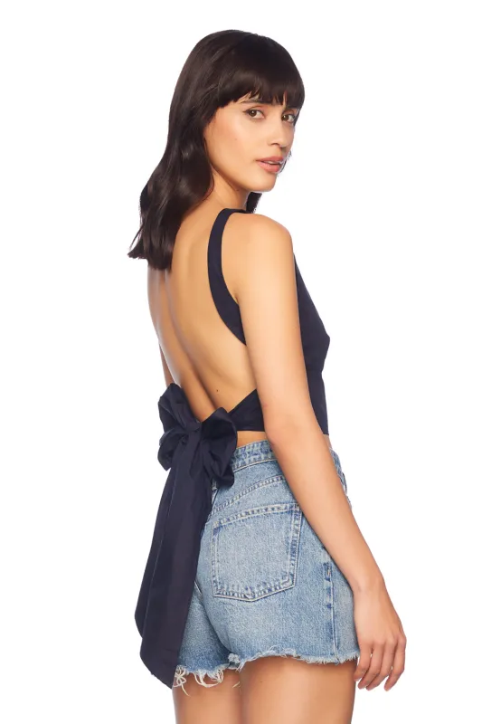 poplin open back tie top sold by Susana Monaco