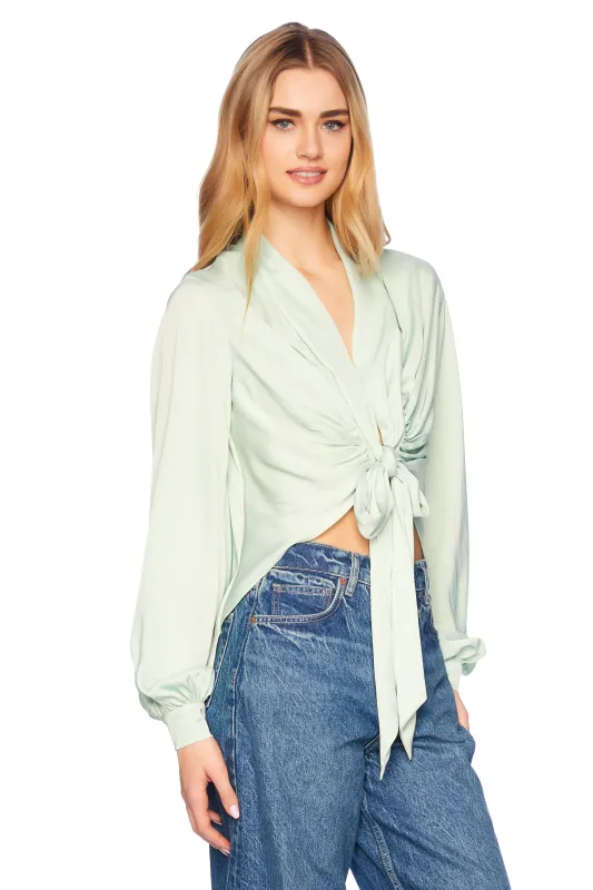 matte satin tie blouse sold by Susana Monaco