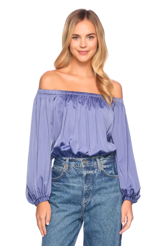 matte satin off shoulder bodysuit sold by Susana Monaco