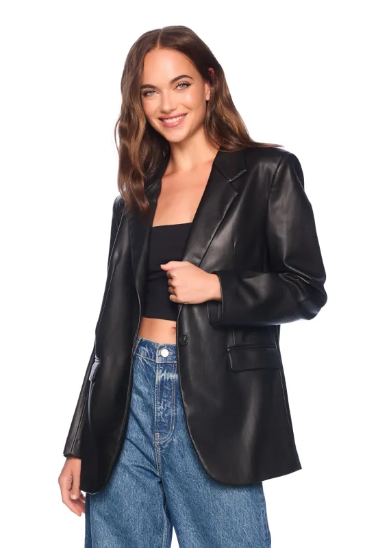 faux leather boyfriend jacket black sold by Susana Monaco