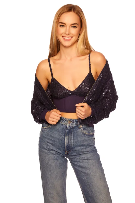 sequin bralette with rib trim sold by Susana Monaco