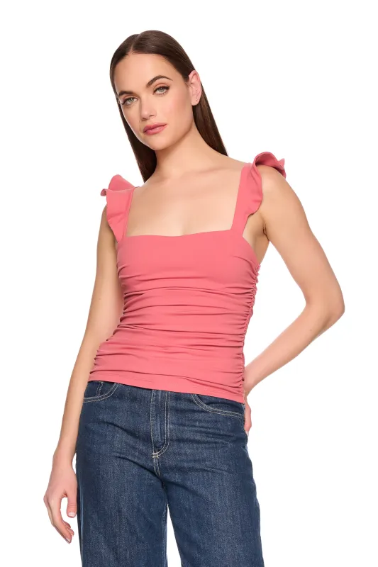 flutter sleeve gathered top sold by Susana Monaco