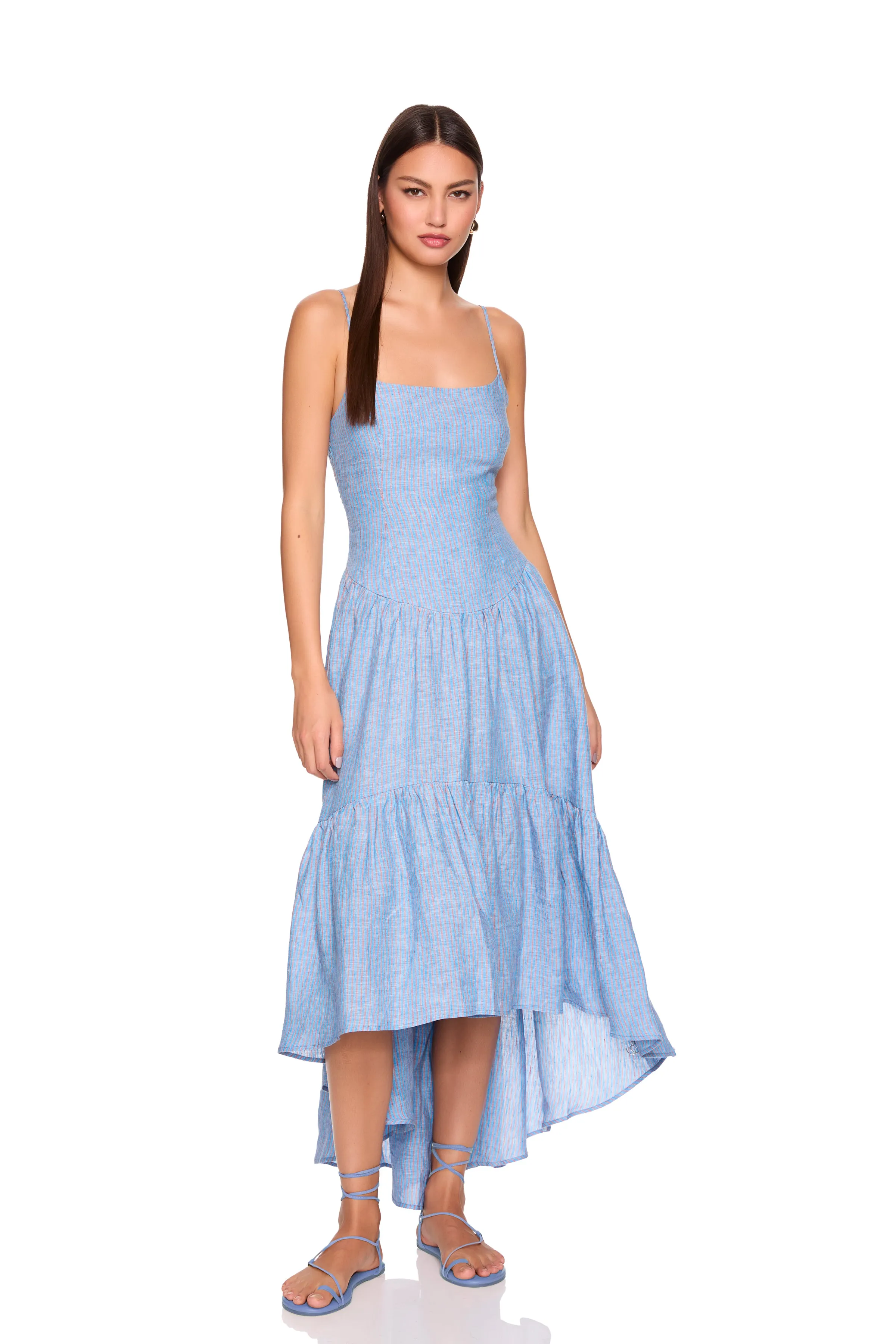 stripe linen string high low dress sold by Susana Monaco product image thumbnail 5