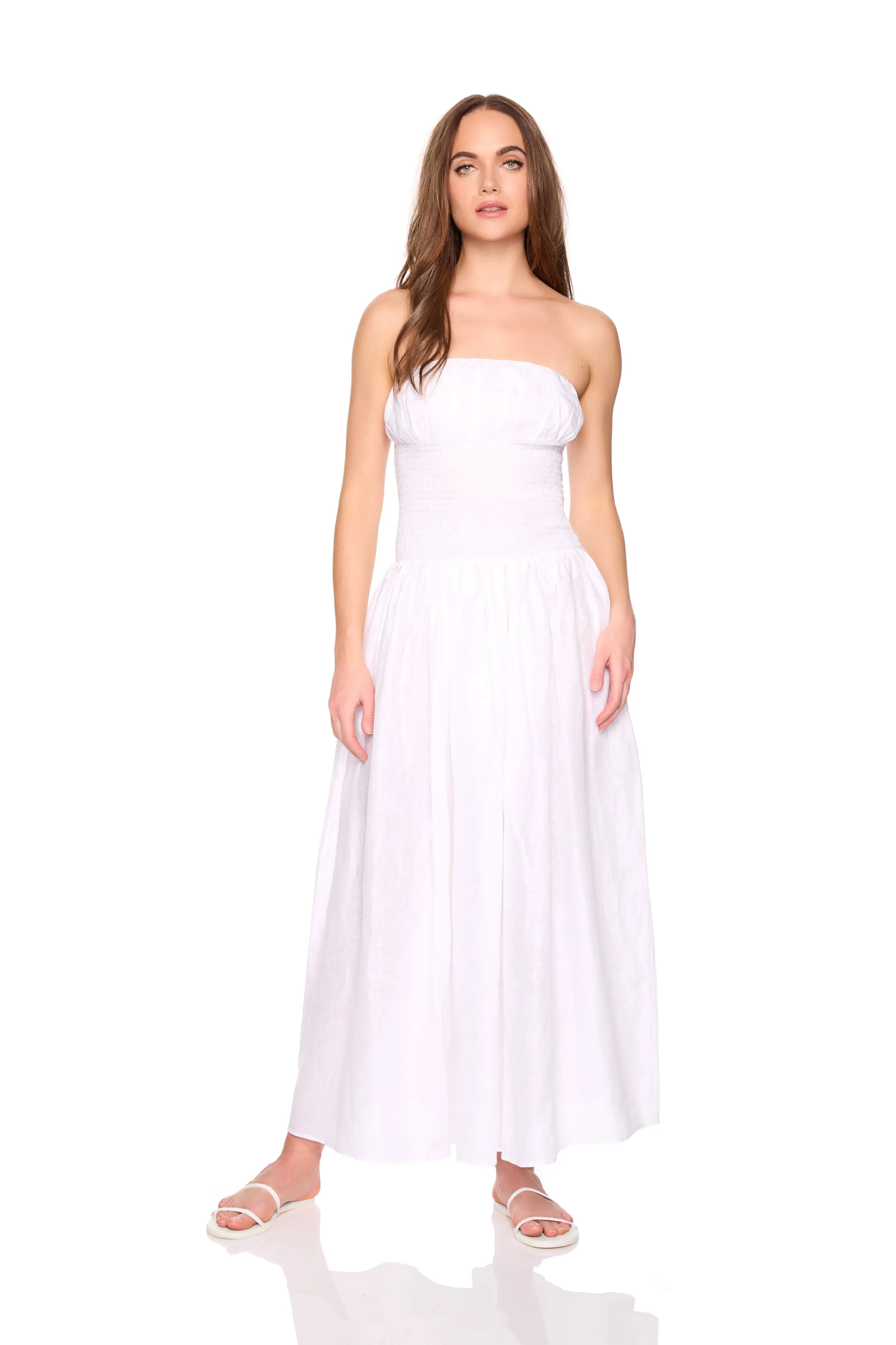 solid linen smocked waist tube maxi dress sold by Susana Monaco product image thumbnail 2