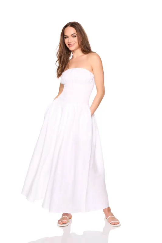 solid linen smocked waist tube maxi dress made by Susana Monaco