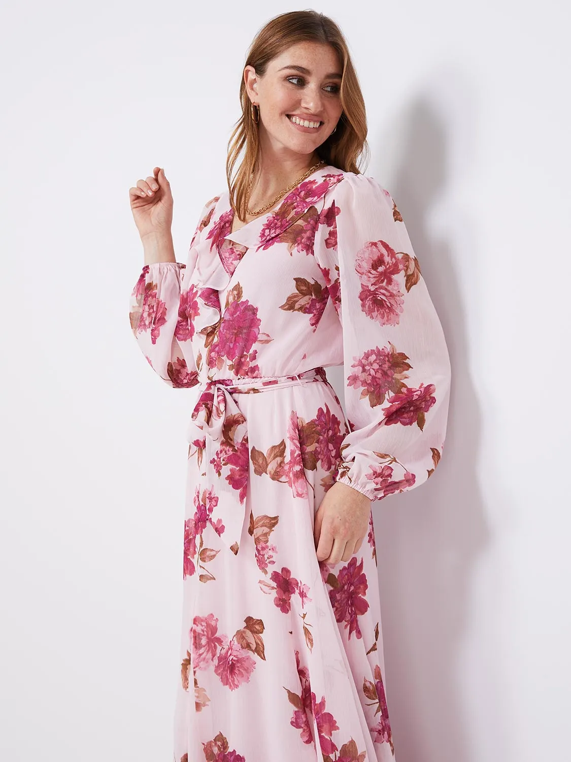 Floral Print Chiffon Ruffle V-Neck Maxi Dress sold by Suzy Shier product image thumbnail 4