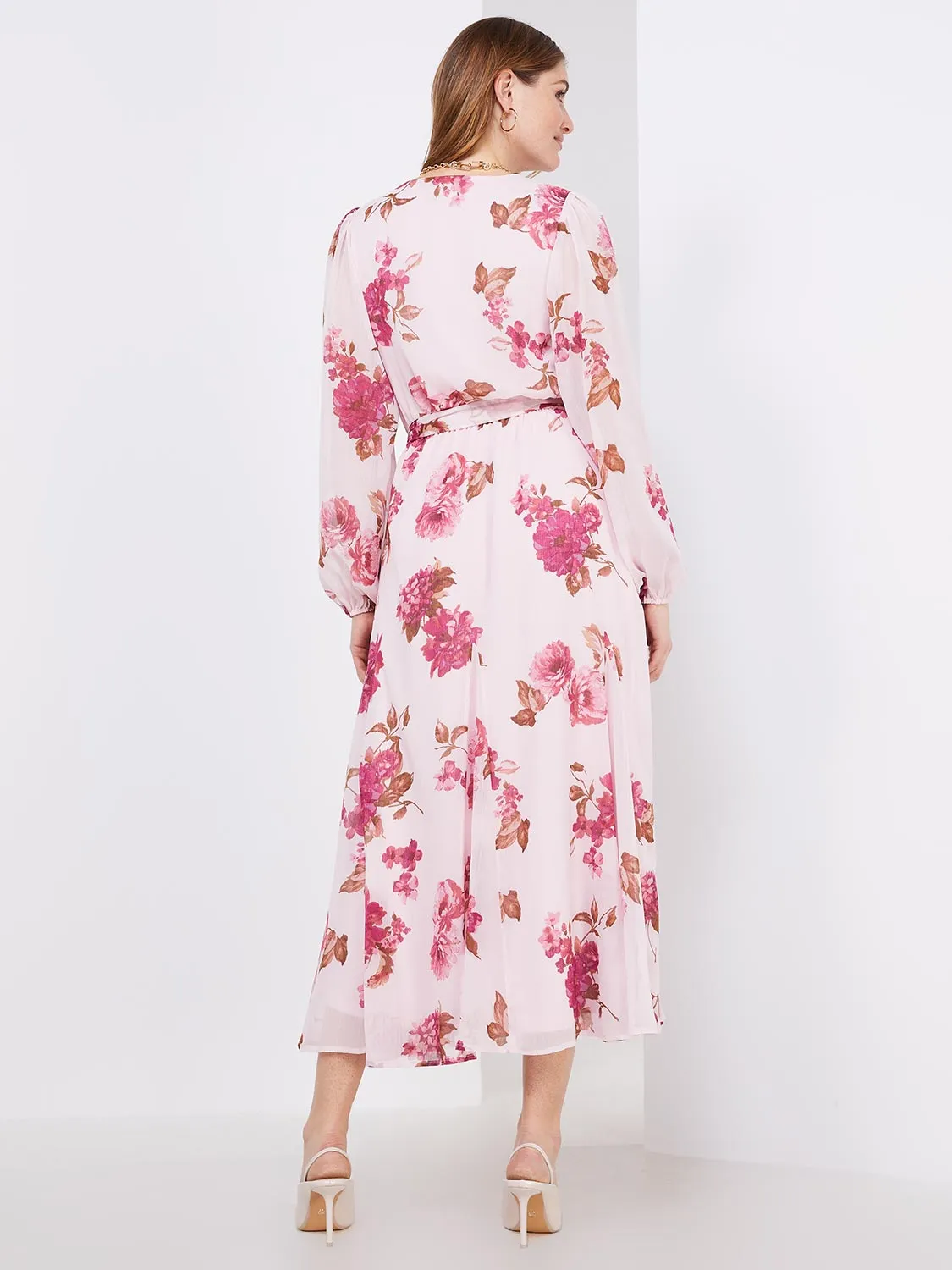 Floral Print Chiffon Ruffle V-Neck Maxi Dress sold by Suzy Shier product image thumbnail 5