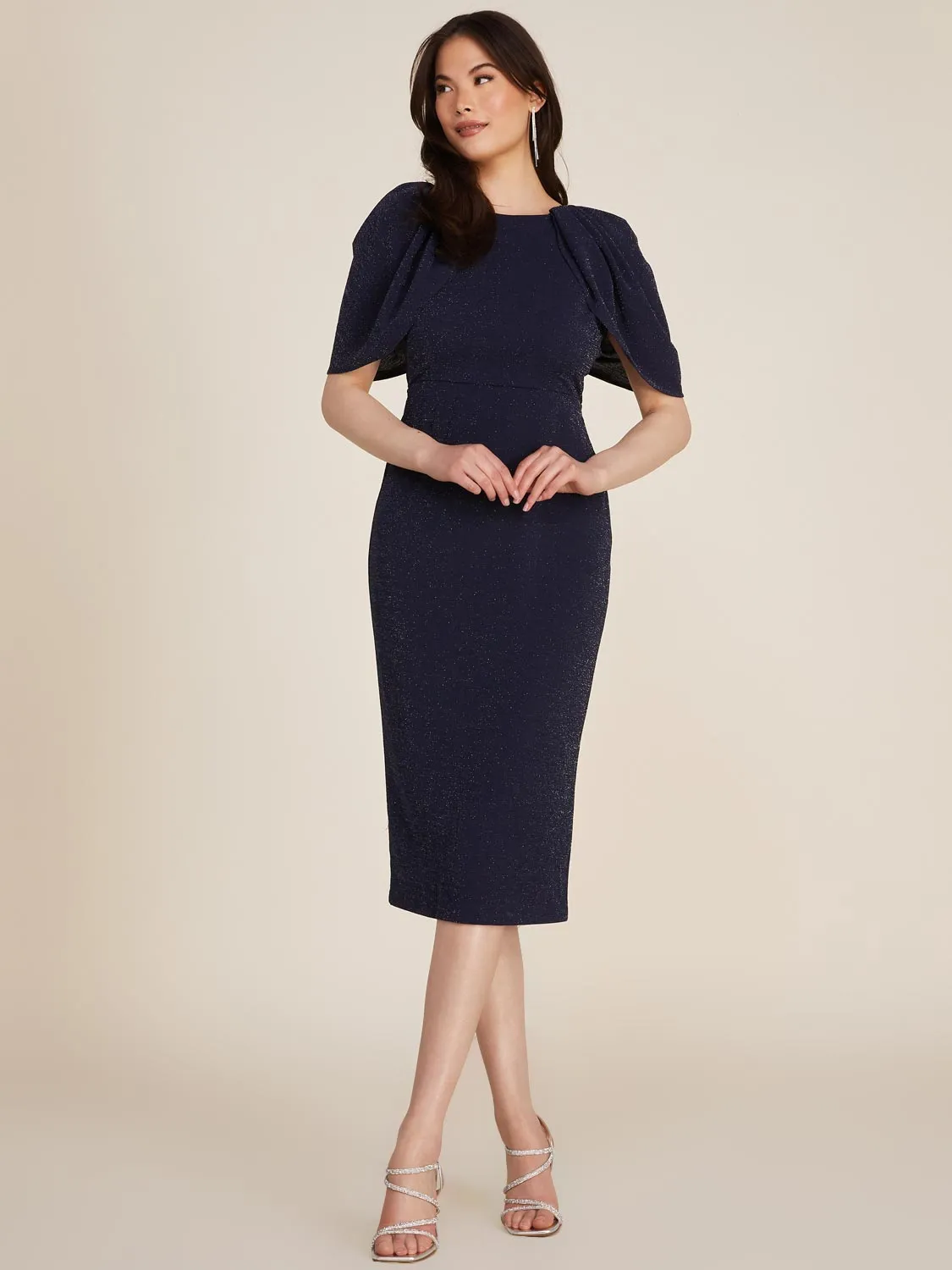 Cape Sleeve Sparkle Midi Dress sold by Suzy Shier
