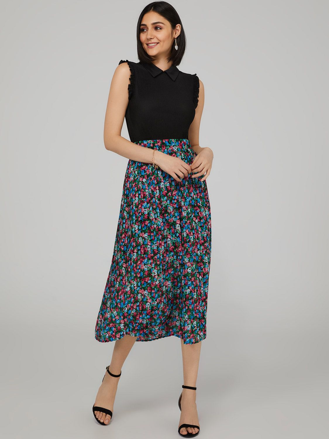 Floral Pleated Midi Skirt sold by Suzy Shier