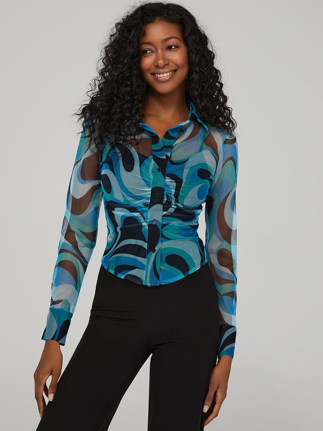 Ruched Button-Down Blouse sold by Suzy Shier product image thumbnail 2