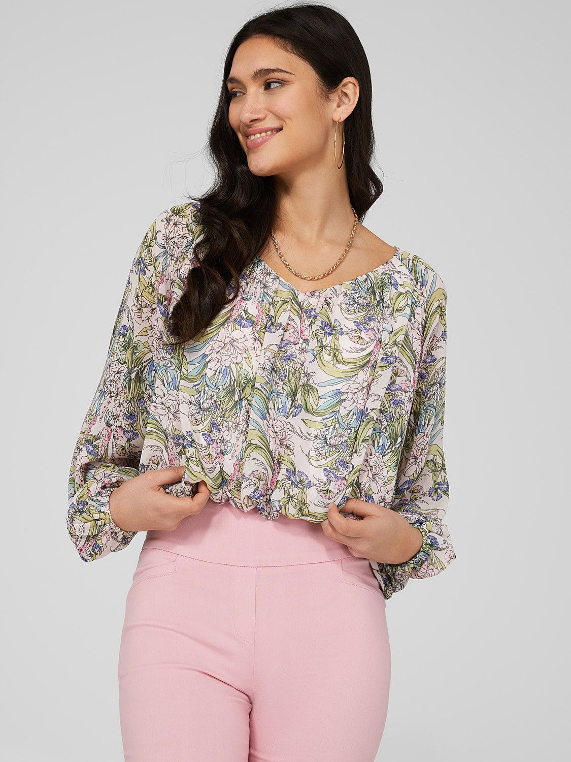 Cropped Printed Chiffon V-Neck Top sold by Suzy Shier product image thumbnail 2