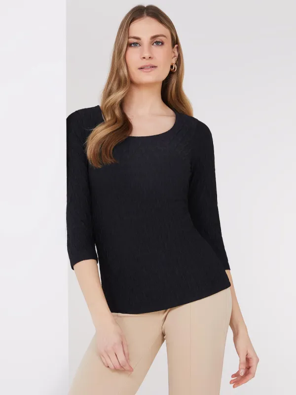 3/4 Sleeve Jacquard Print Top sold by Suzy Shier