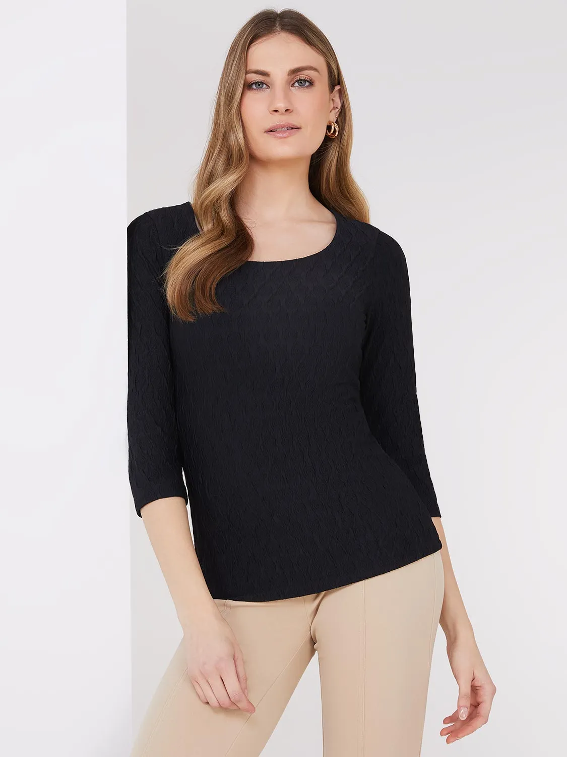 3/4 Sleeve Jacquard Print Top sold by Suzy Shier