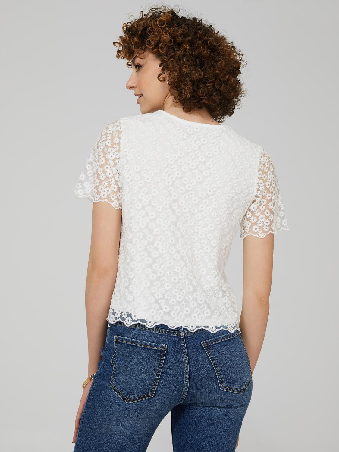 Embroidered Mesh Top With Scalloped Edges sold by Suzy Shier product image thumbnail 5