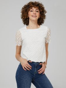 Embroidered Mesh Top With Scalloped Edges sold by Suzy Shier