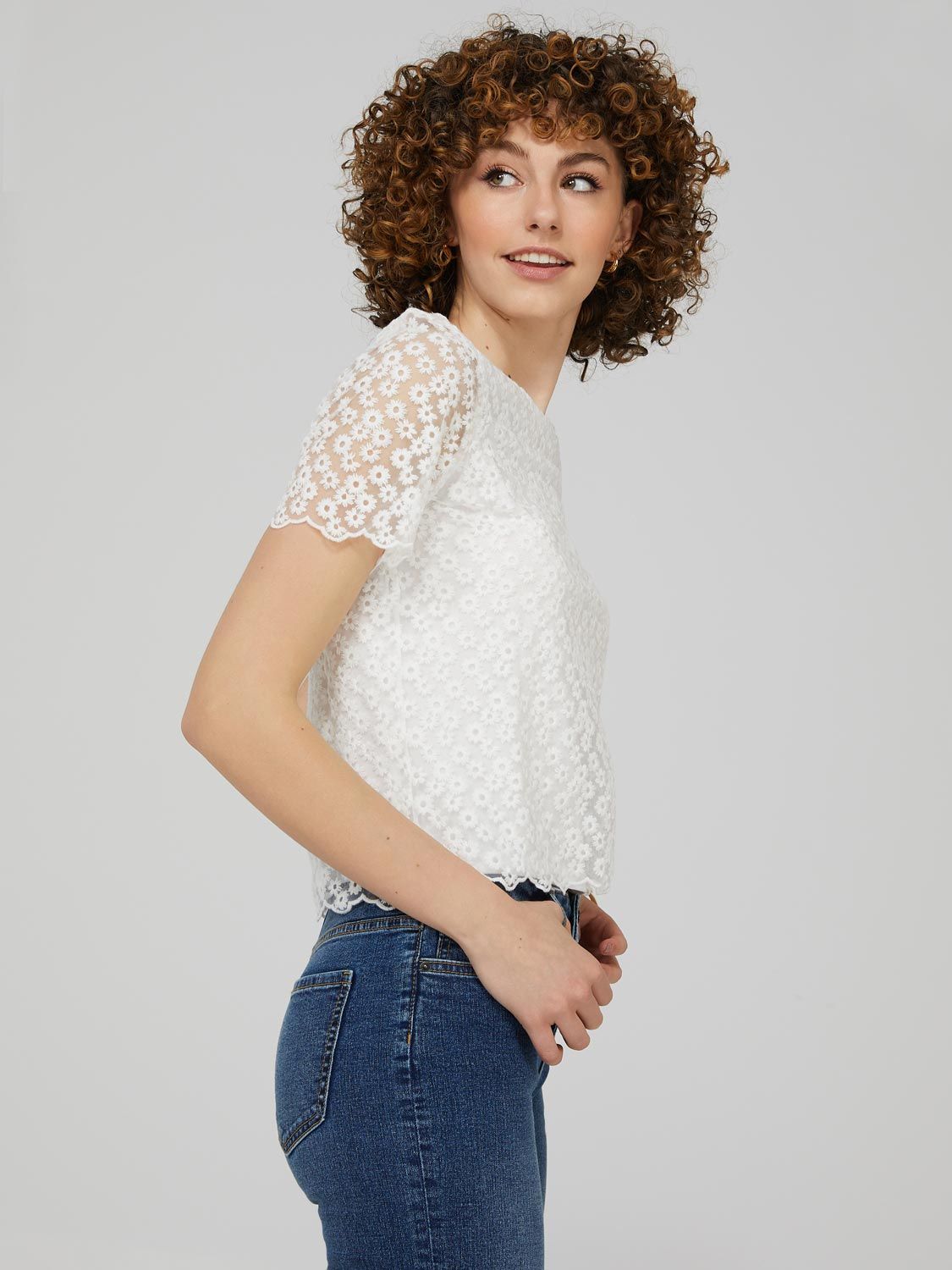 Embroidered Mesh Top With Scalloped Edges sold by Suzy Shier product image thumbnail 4