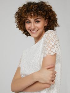Embroidered Mesh Top With Scalloped Edges sold by Suzy Shier