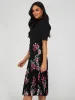 Mock Neck Midi Dress With Floral Print Pleated Skirt sold by Suzy Shier
