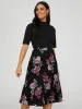 Mock Neck Midi Dress With Floral Print Pleated Skirt sold by Suzy Shier