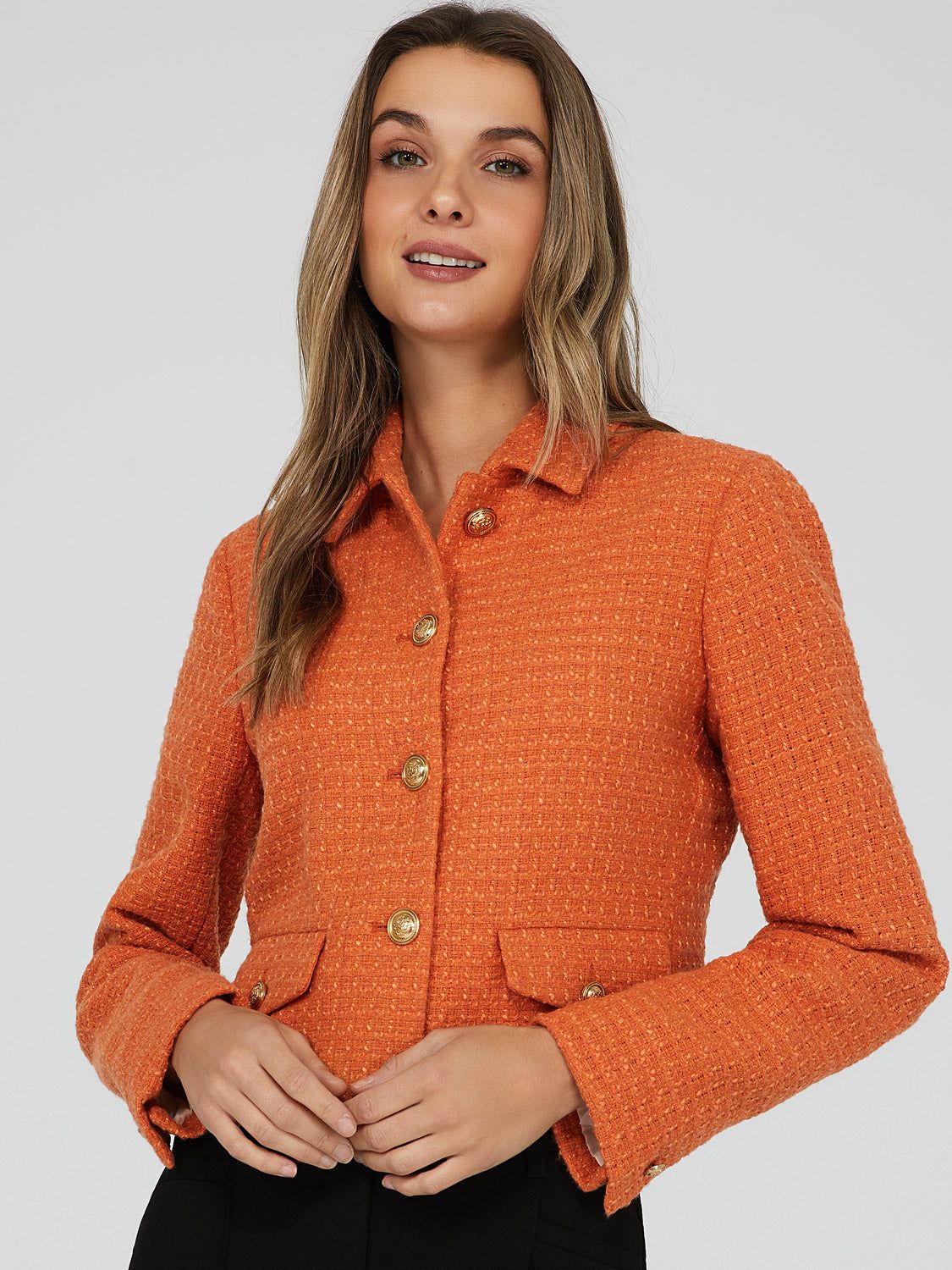 Cropped Boucle Blazer With Gold Buttons sold by Suzy Shier product image thumbnail 3