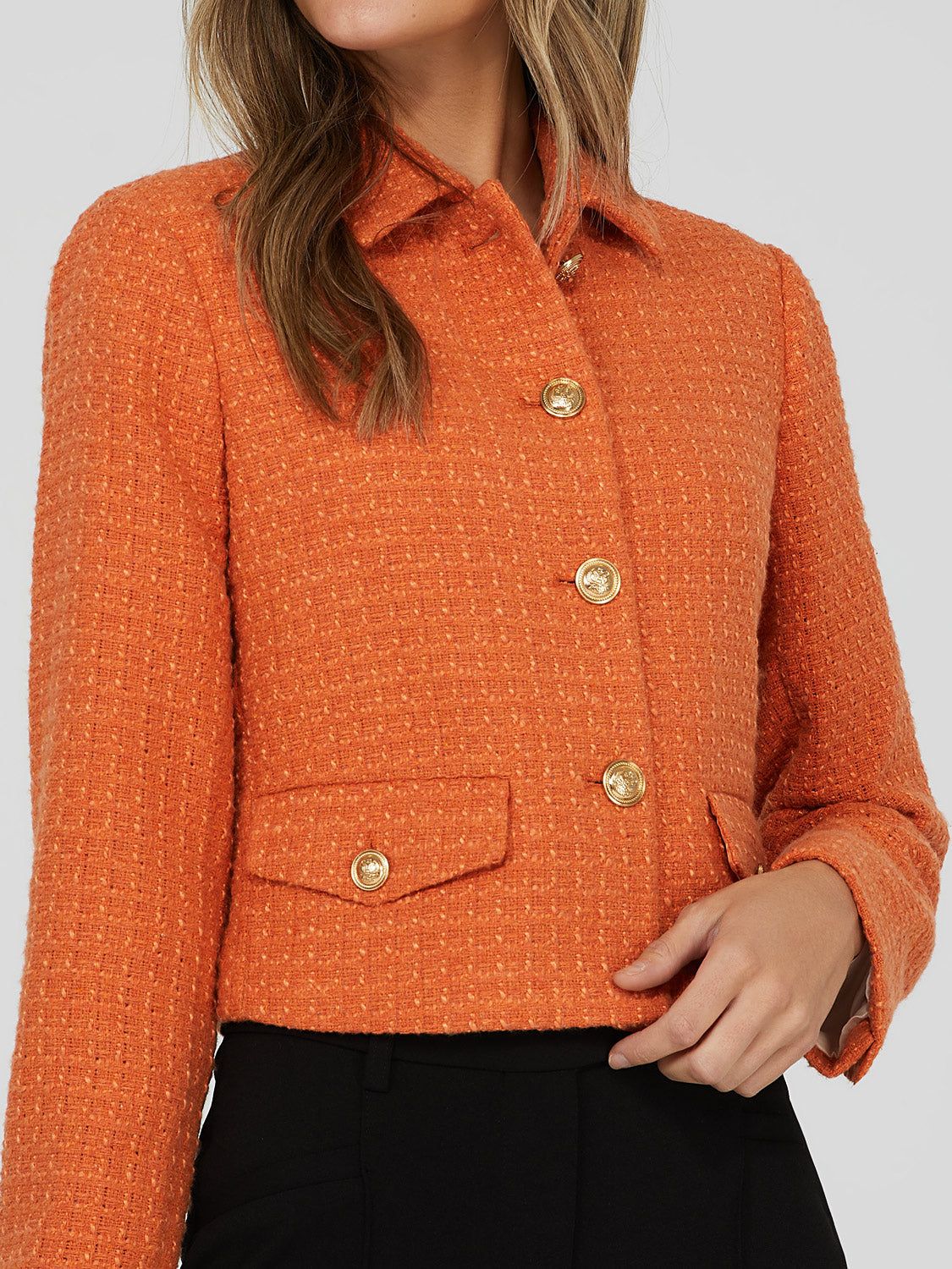 Cropped Boucle Blazer With Gold Buttons sold by Suzy Shier product image thumbnail 2