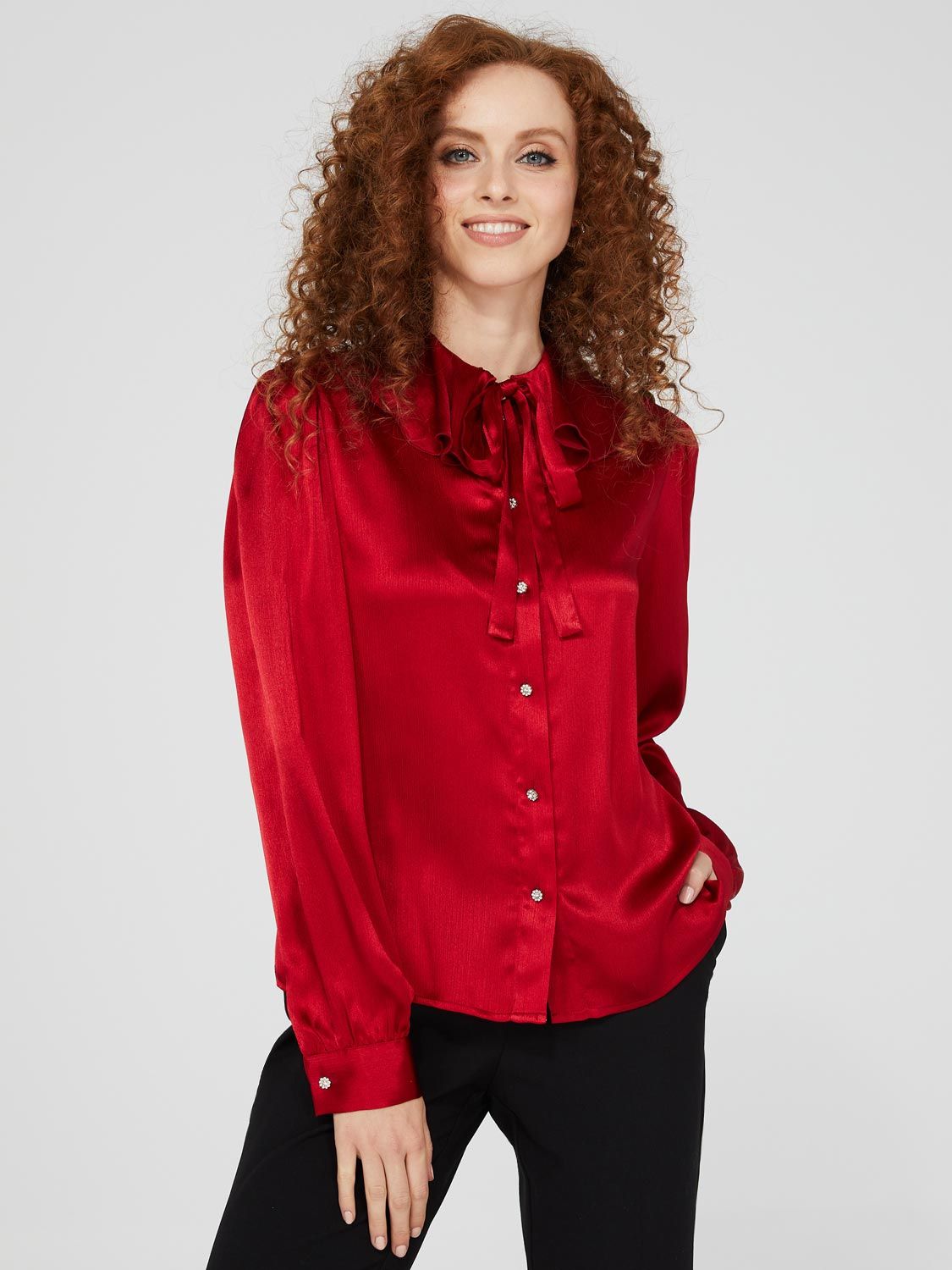 Crinkle Button-Front Blouse With Flounce Collar sold by Suzy Shier product image thumbnail 2