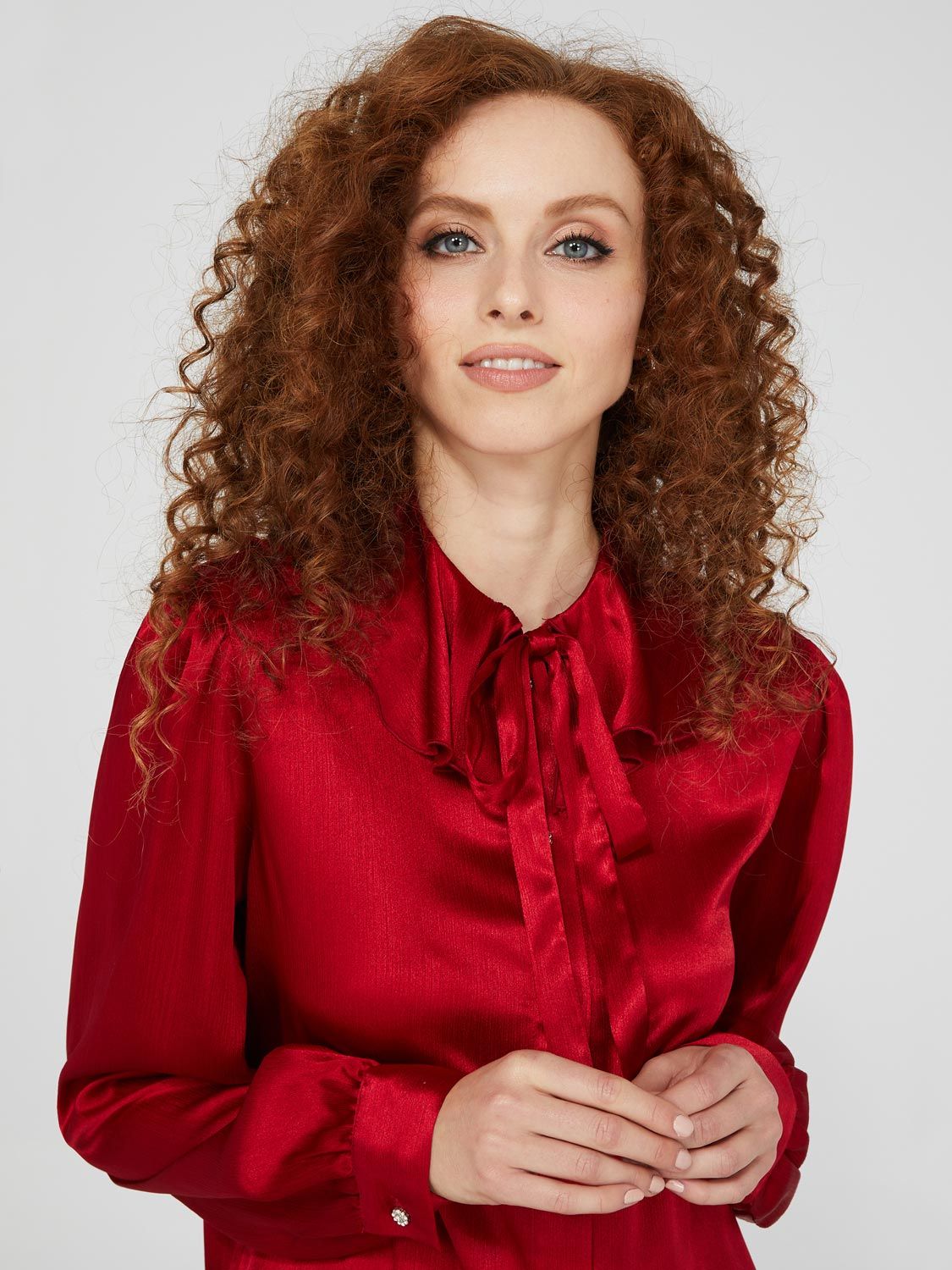 Crinkle Button-Front Blouse With Flounce Collar sold by Suzy Shier product image thumbnail 3