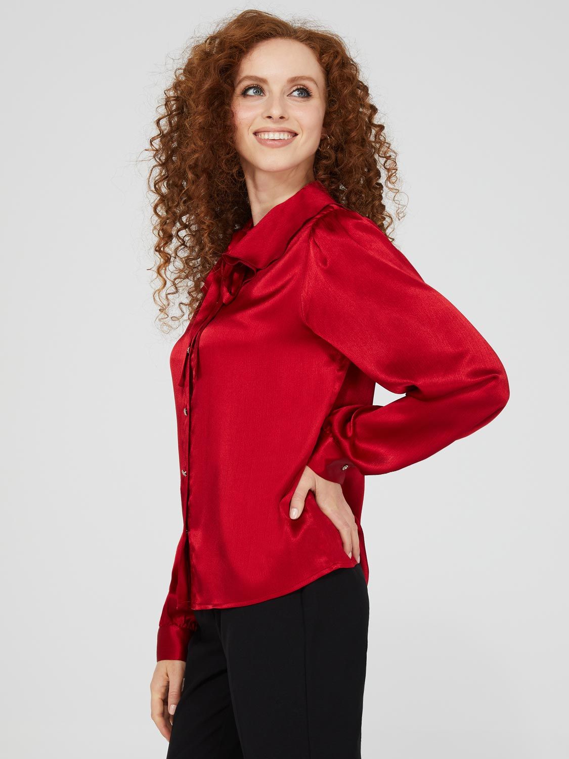 Crinkle Button-Front Blouse With Flounce Collar sold by Suzy Shier product image thumbnail 5