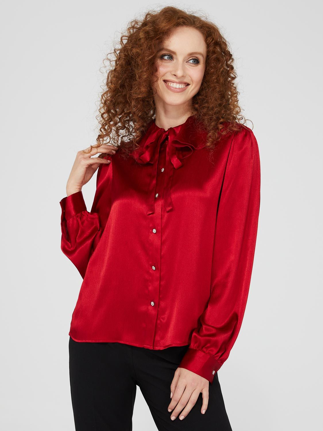 Crinkle Button-Front Blouse With Flounce Collar sold by Suzy Shier product image thumbnail 4