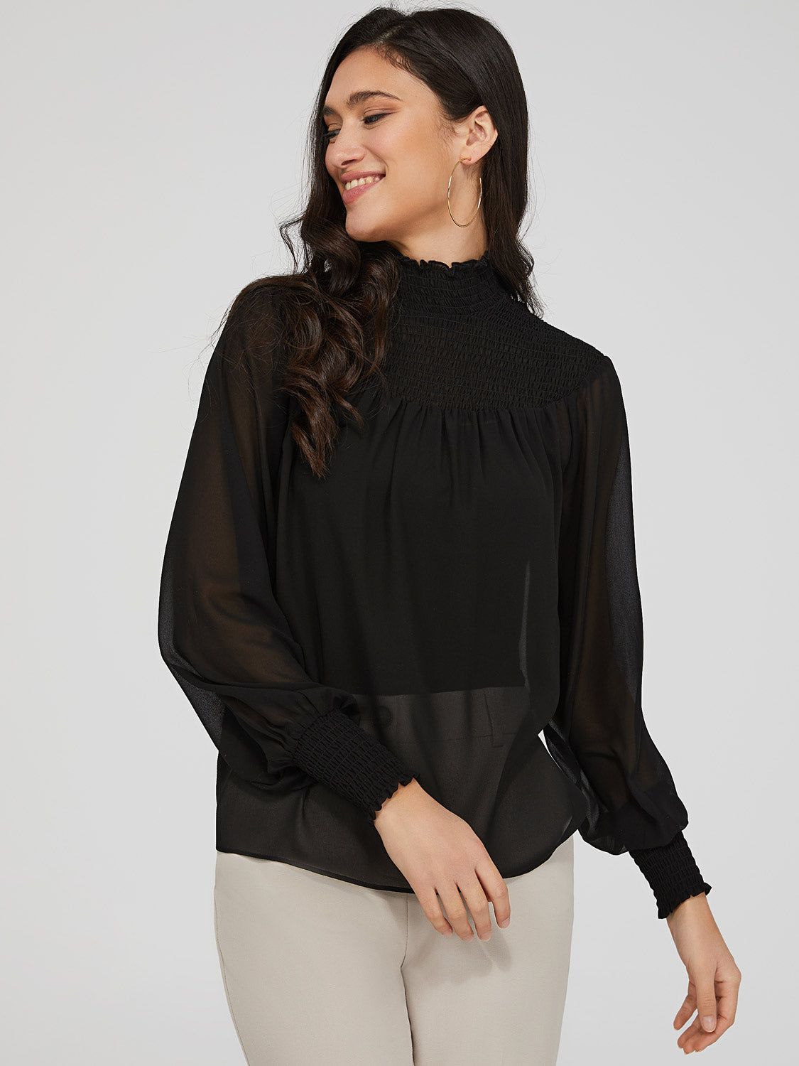 Smocked Mock Neck Blouse sold by Suzy Shier product image thumbnail 4