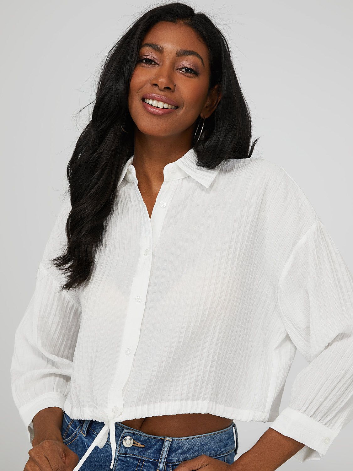 3/4 Sleeve Cropped Drawstring Blouse sold by Suzy Shier product image thumbnail 2