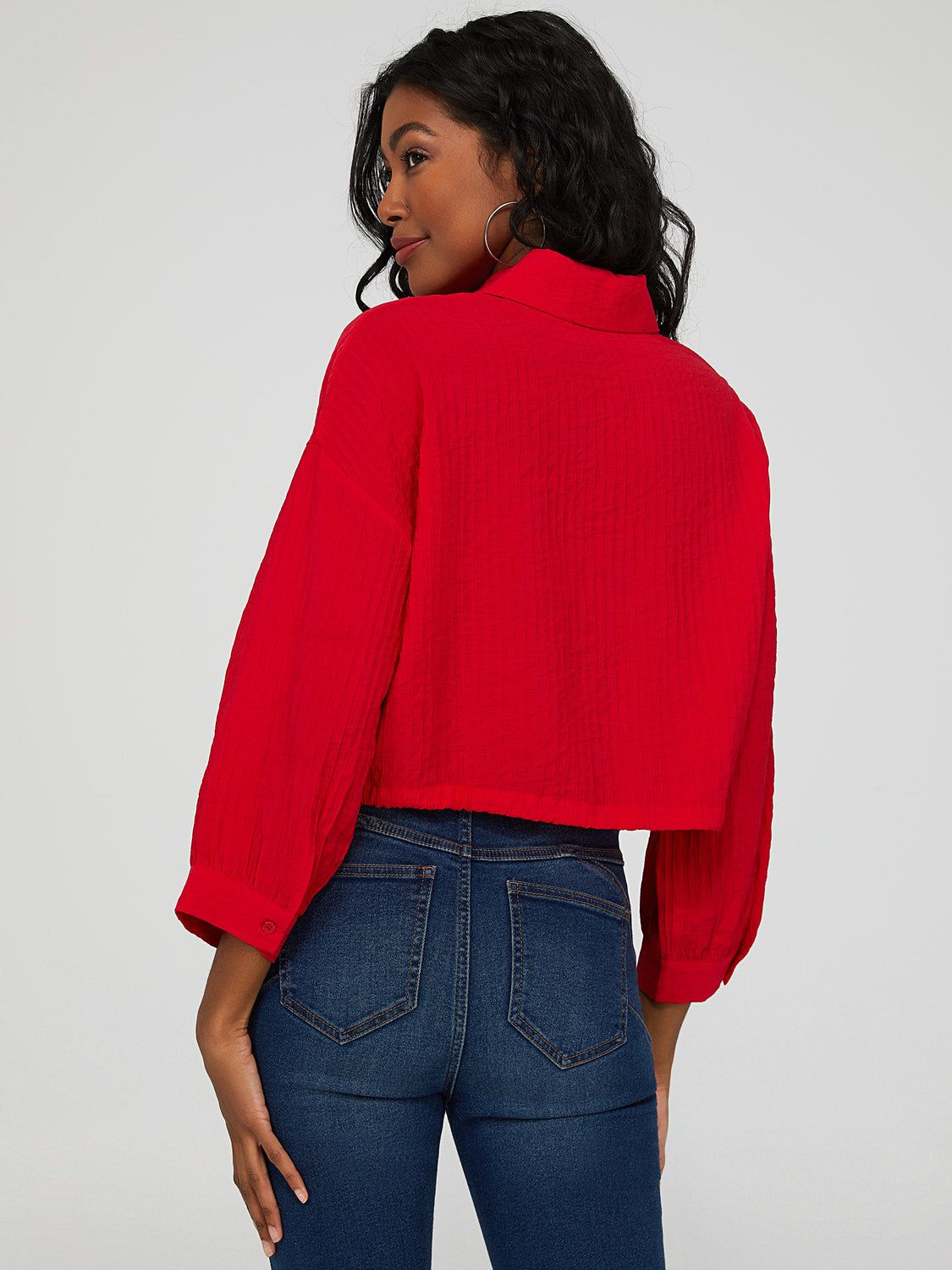 3/4 Sleeve Cropped Drawstring Blouse sold by Suzy Shier product image thumbnail 7