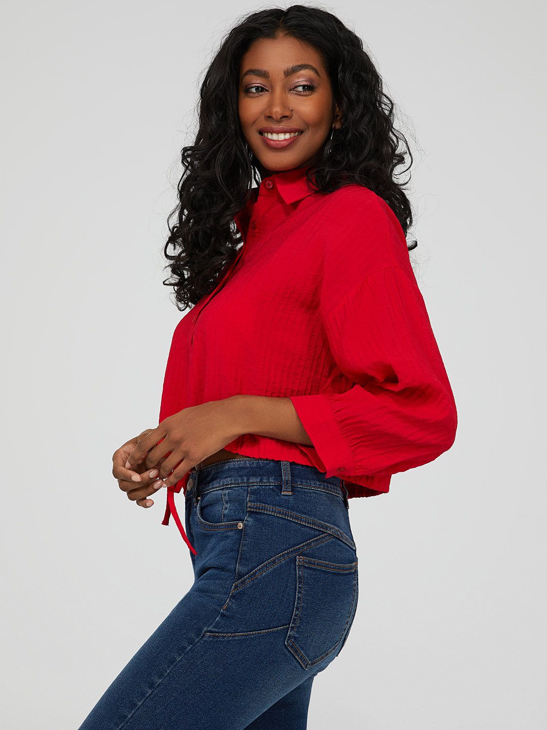 3/4 Sleeve Cropped Drawstring Blouse sold by Suzy Shier product image thumbnail 6