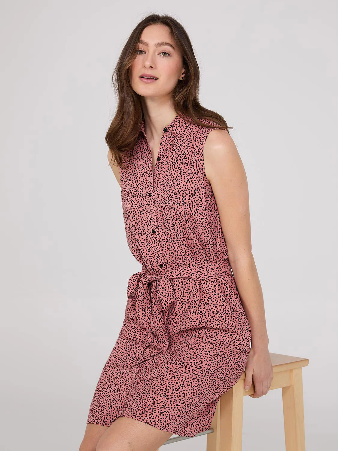 Dot Print Button-Front Mini Shirt Dress sold by Suzy Shier product image thumbnail 2