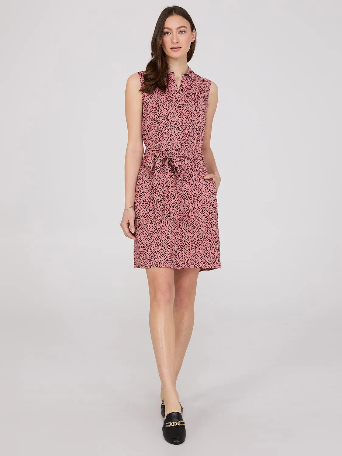Dot Print Button-Front Mini Shirt Dress sold by Suzy Shier