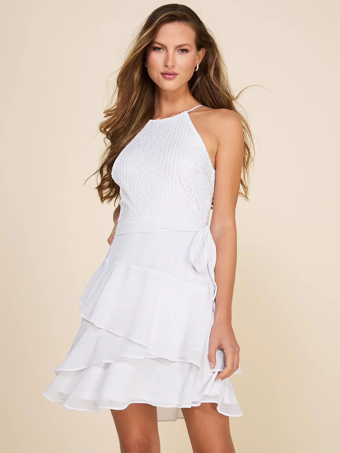 Lace & Chiffon Ruffle Fit & Flare Mini Dress sold by Suzy Shier product image thumbnail 3