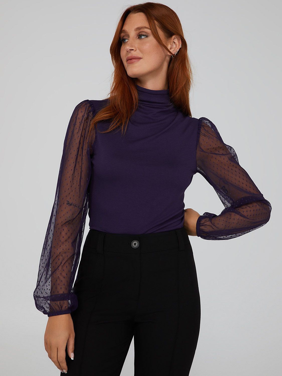 V-Back Mesh Sleeve Top sold by Suzy Shier