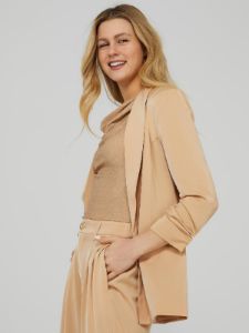 Open Front Satin Blazer With Ruched Sleeves sold by Suzy Shier