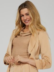 Open Front Satin Blazer With Ruched Sleeves sold by Suzy Shier