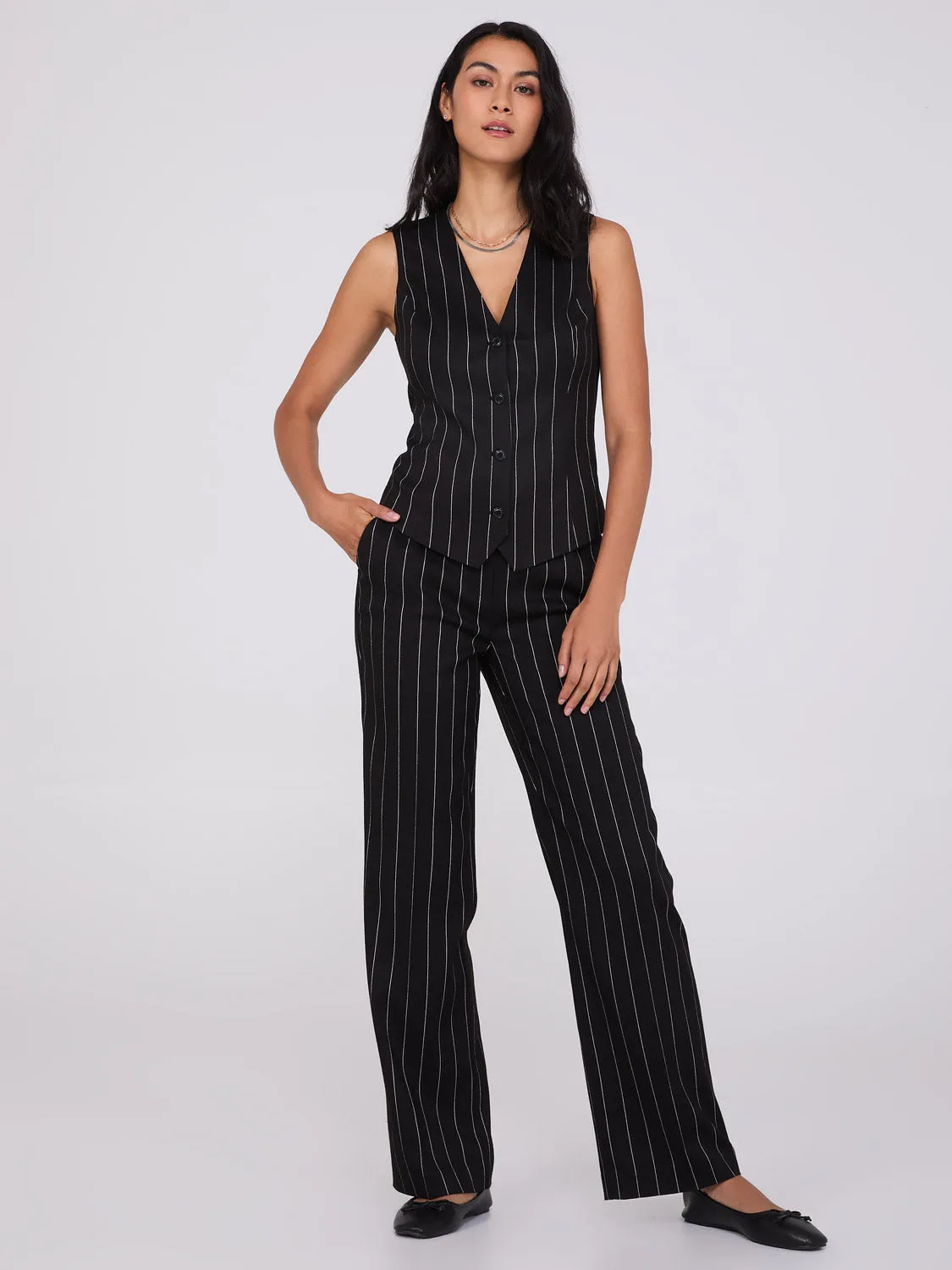 Pinstripe High-Waisted Wide-Leg Pants sold by Suzy Shier
