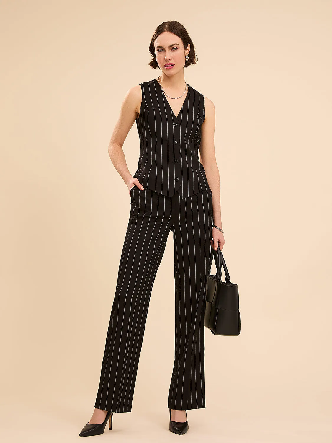 Pinstripe High-Waisted Wide-Leg Pants sold by Suzy Shier product image thumbnail 2