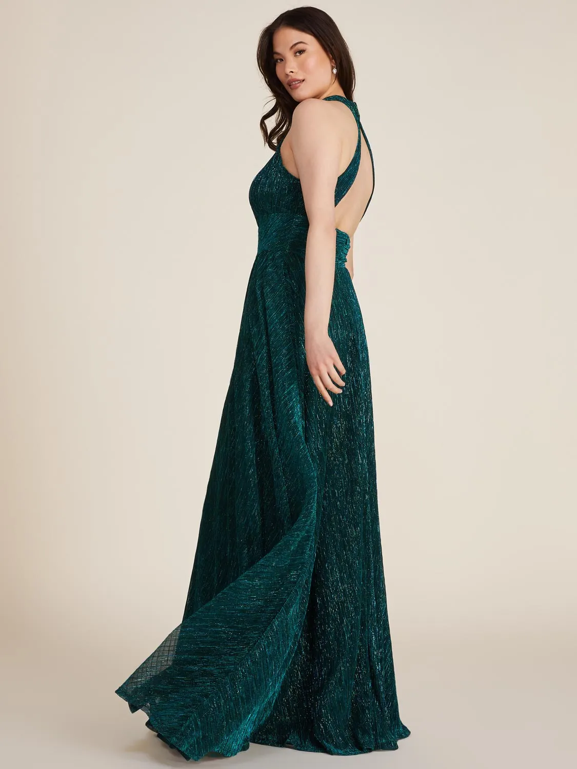 Halter Metallic Crinkle Knit Gown sold by Suzy Shier product image thumbnail 2