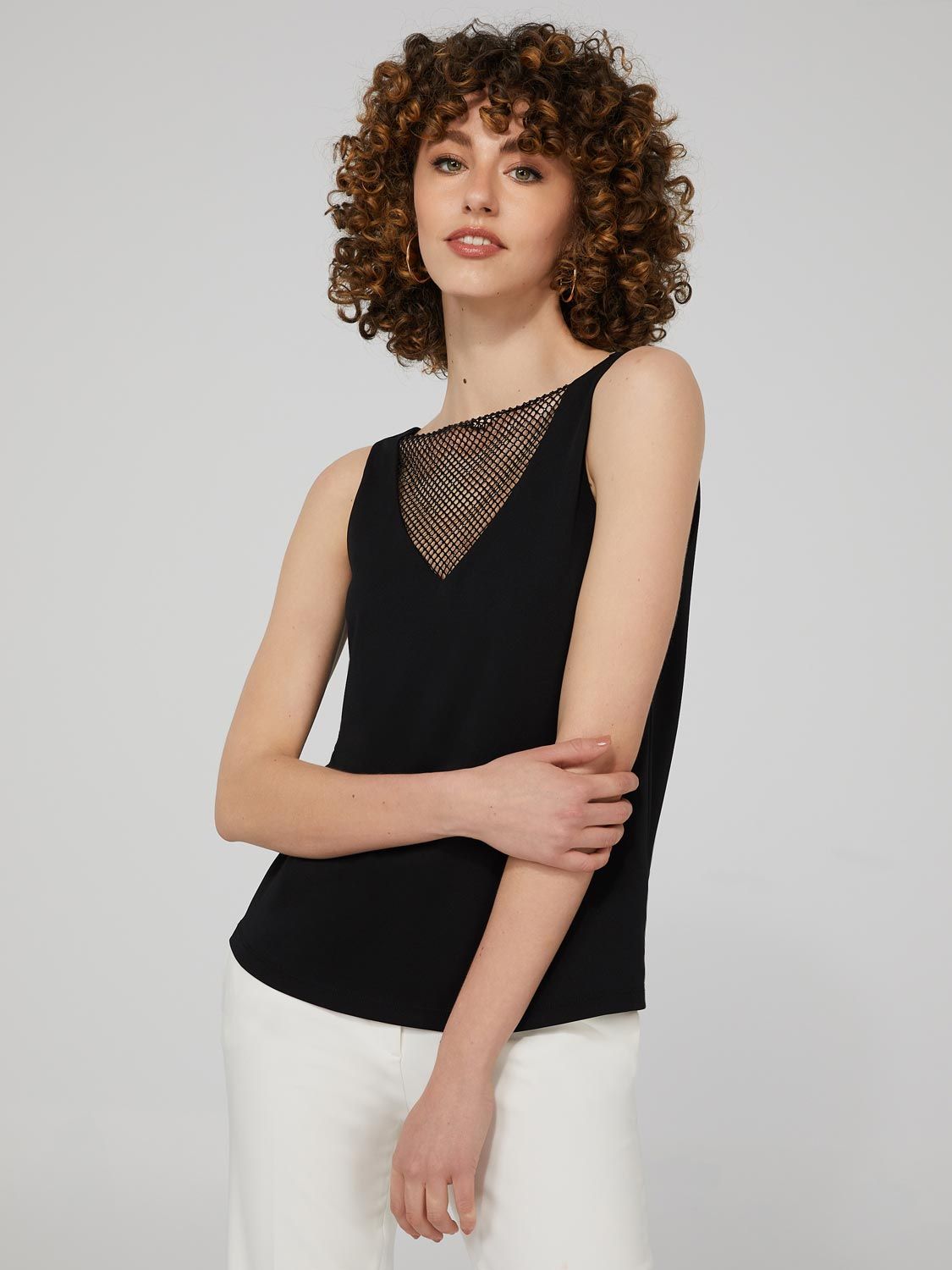 Sleeveless Top With Fishnet Rhinestone Neck Detail sold by Suzy Shier product image thumbnail 3