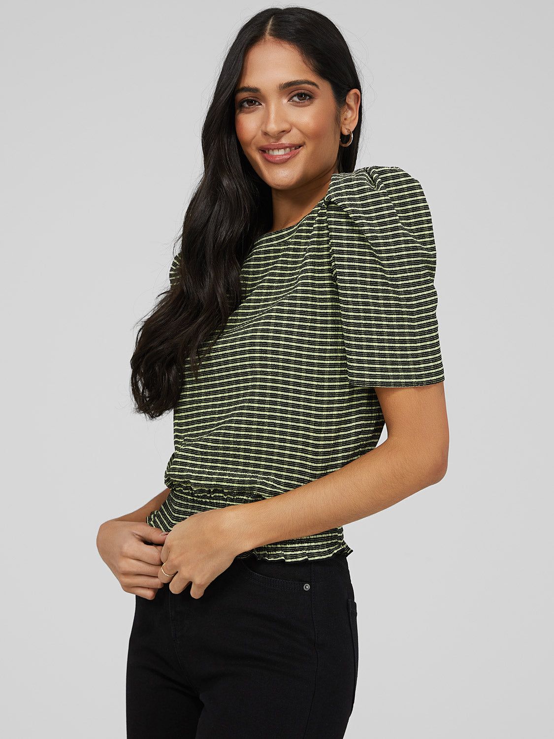 Textured Plaid Puff Sleeve Top sold by Suzy Shier product image thumbnail 3