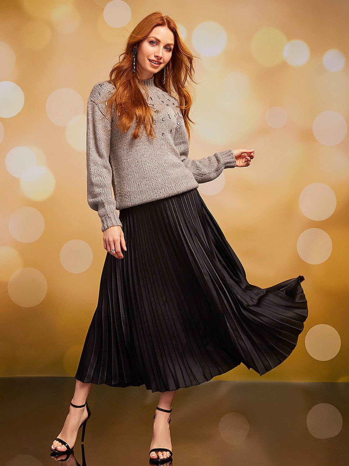 Mock Neck Drop Shoulder Sweater With Jewel Details sold by Suzy Shier product image thumbnail 2