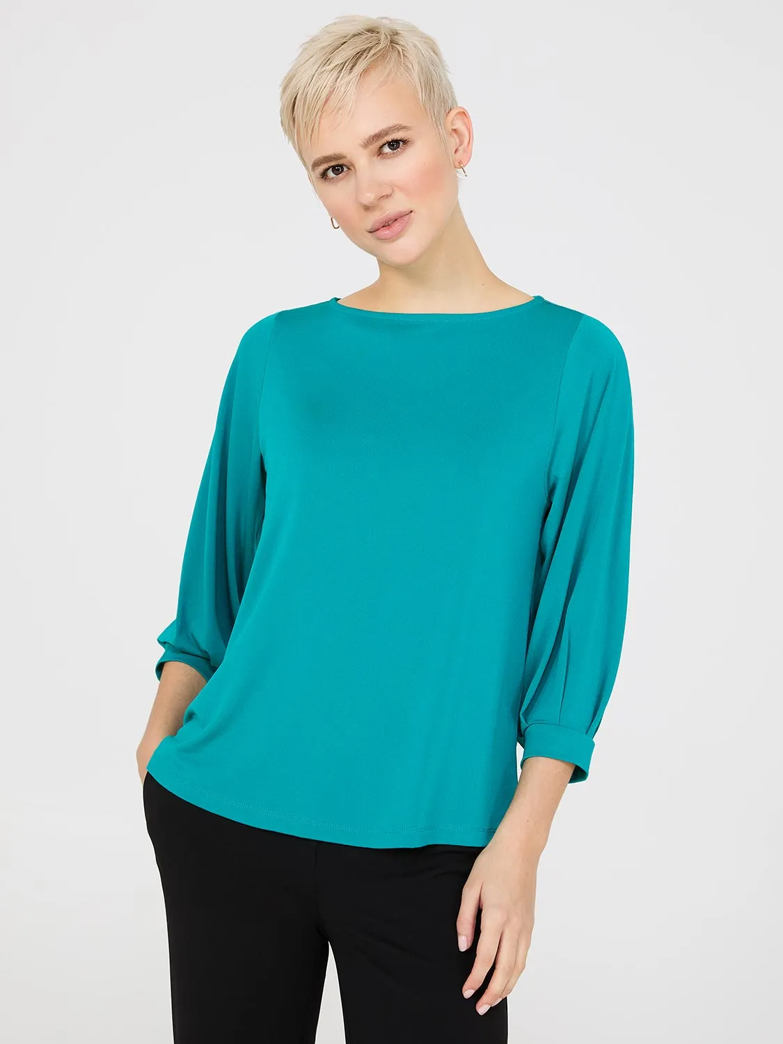 3/4 Pleated Sleeve Boat Neck Top sold by Suzy Shier product image thumbnail 5