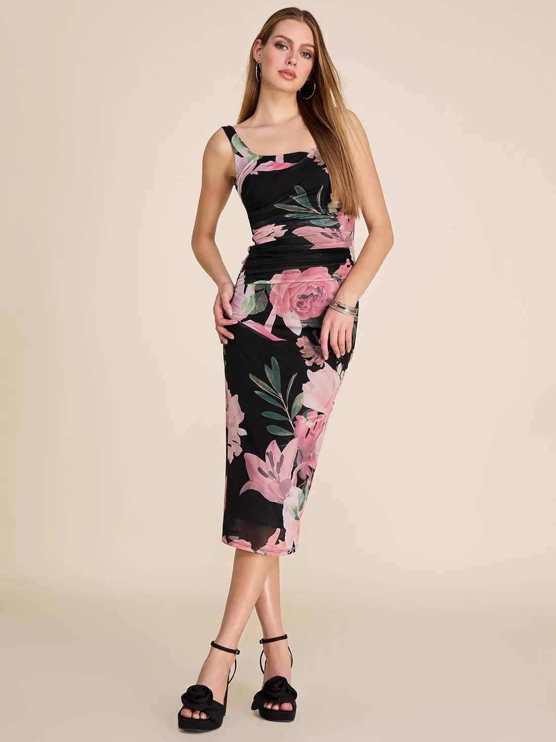 Square Neck Ruched Midi Dress sold by Suzy Shier