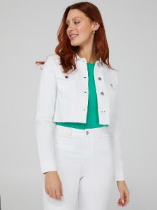 White Cropped Raw Edge Denim Jacket sold by Suzy Shier
